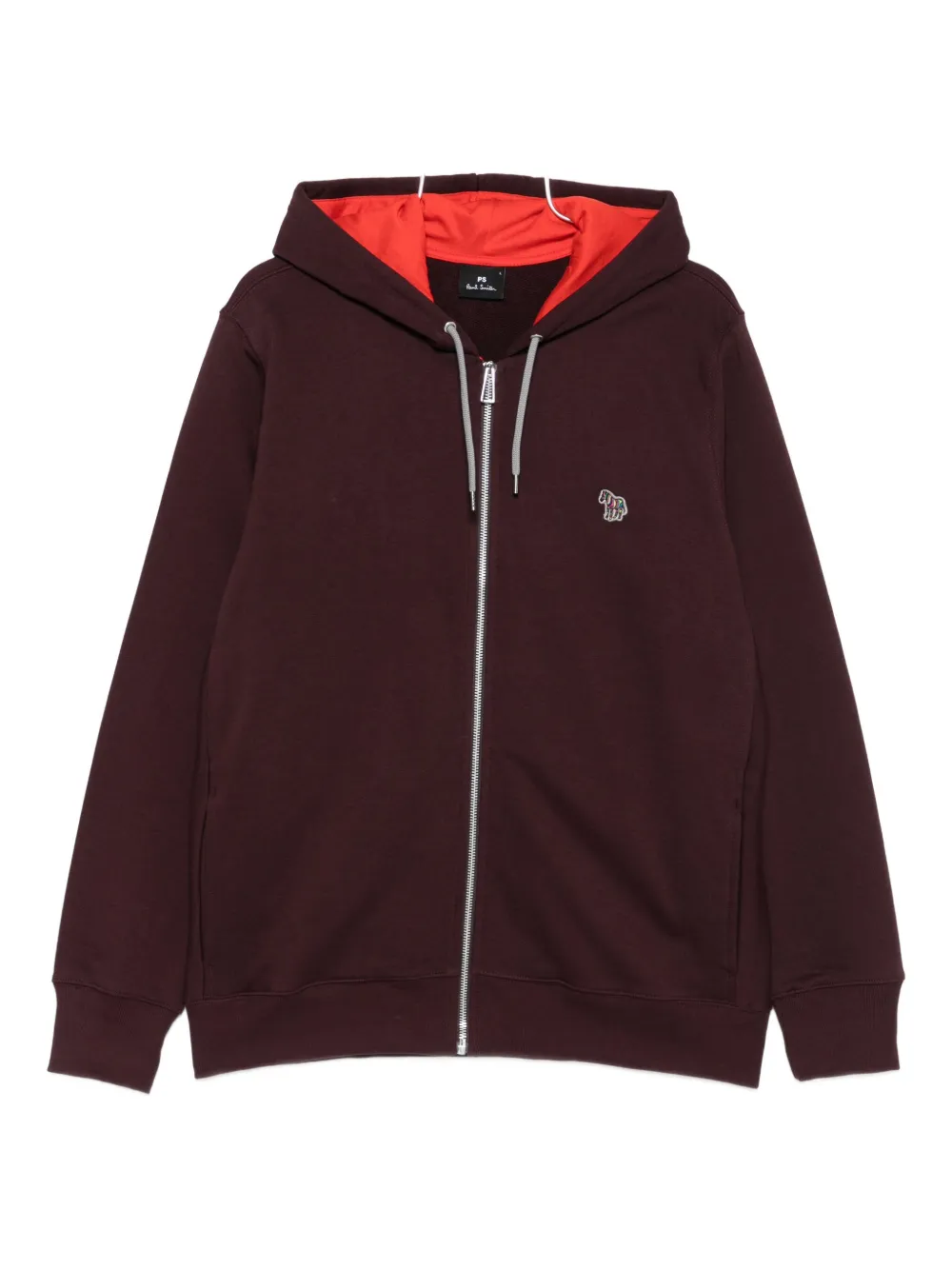 Ps By Paul Smith Damson Cotton Zip-front Zebra Logo Hoodie Red In Burgundy