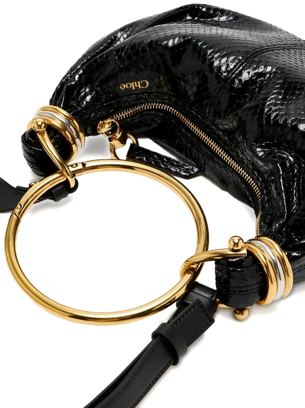 Chloé Ring-top Puff-faced Leather Shoulder Bag In Black
