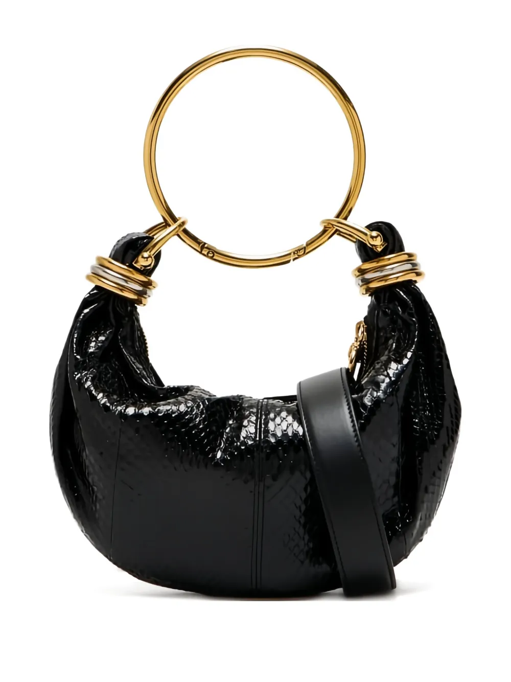Chloé Ring-top Puff-faced Leather Shoulder Bag In Black