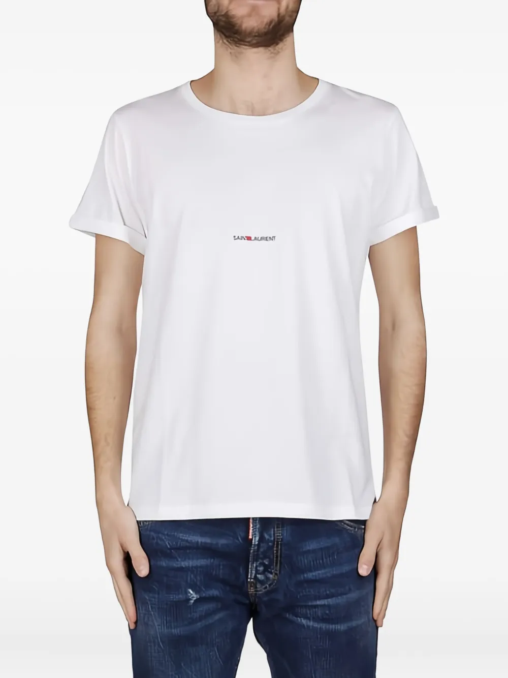 Saint Laurent Classic T-shirt met opgerolde manchetten - Wit