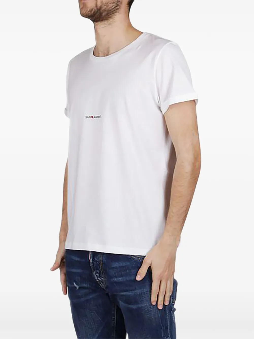 Saint Laurent Classic T-shirt met opgerolde manchetten Wit