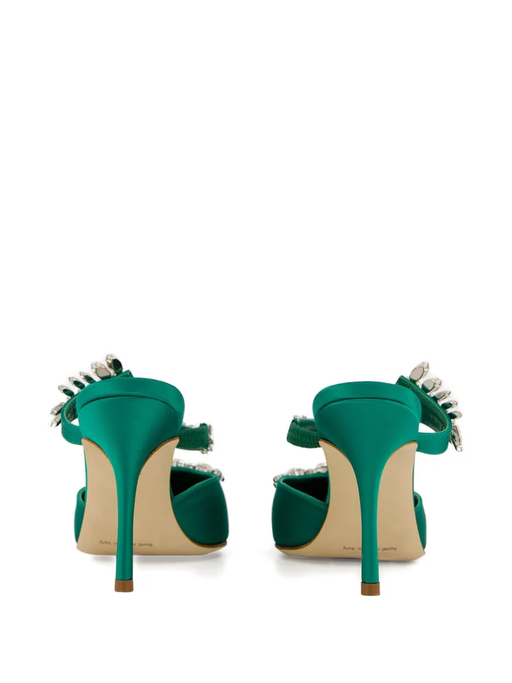 Manolo Blahnik Lurum 90 Satin Crystal-embellished Mules In Green