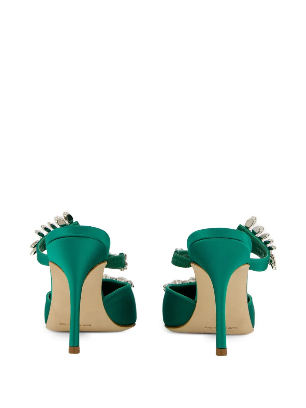 Manolo Blahnik 90mm crystal-embellished satin mules Green