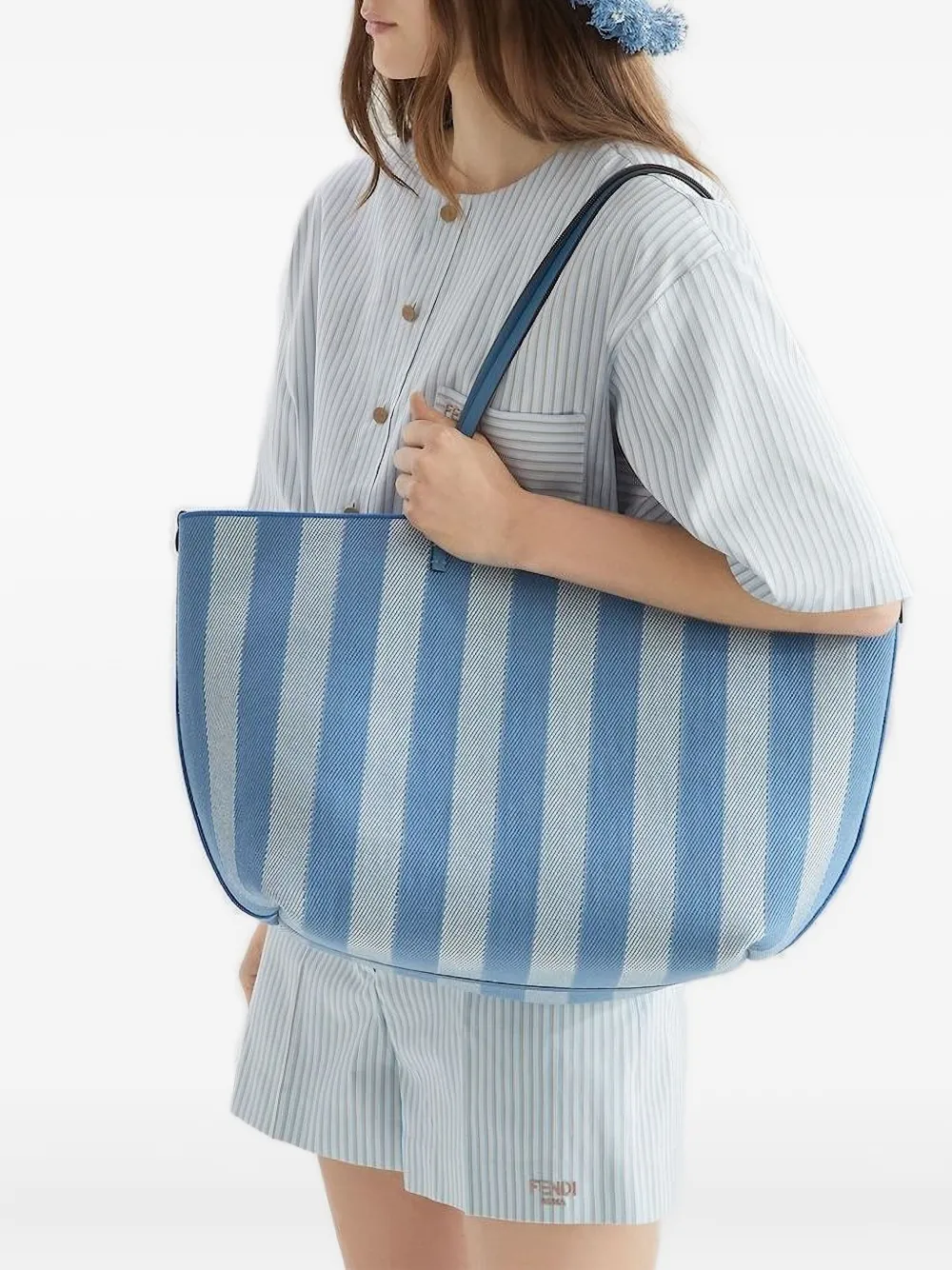 FENDI Roll grote gestreepte shopper met FF-logo - Blauw