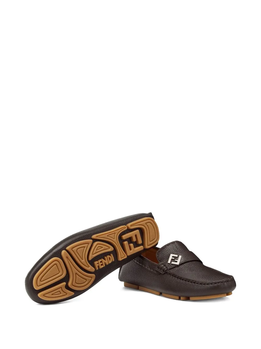 FENDI Leren loafers met FF-detail - Bruin