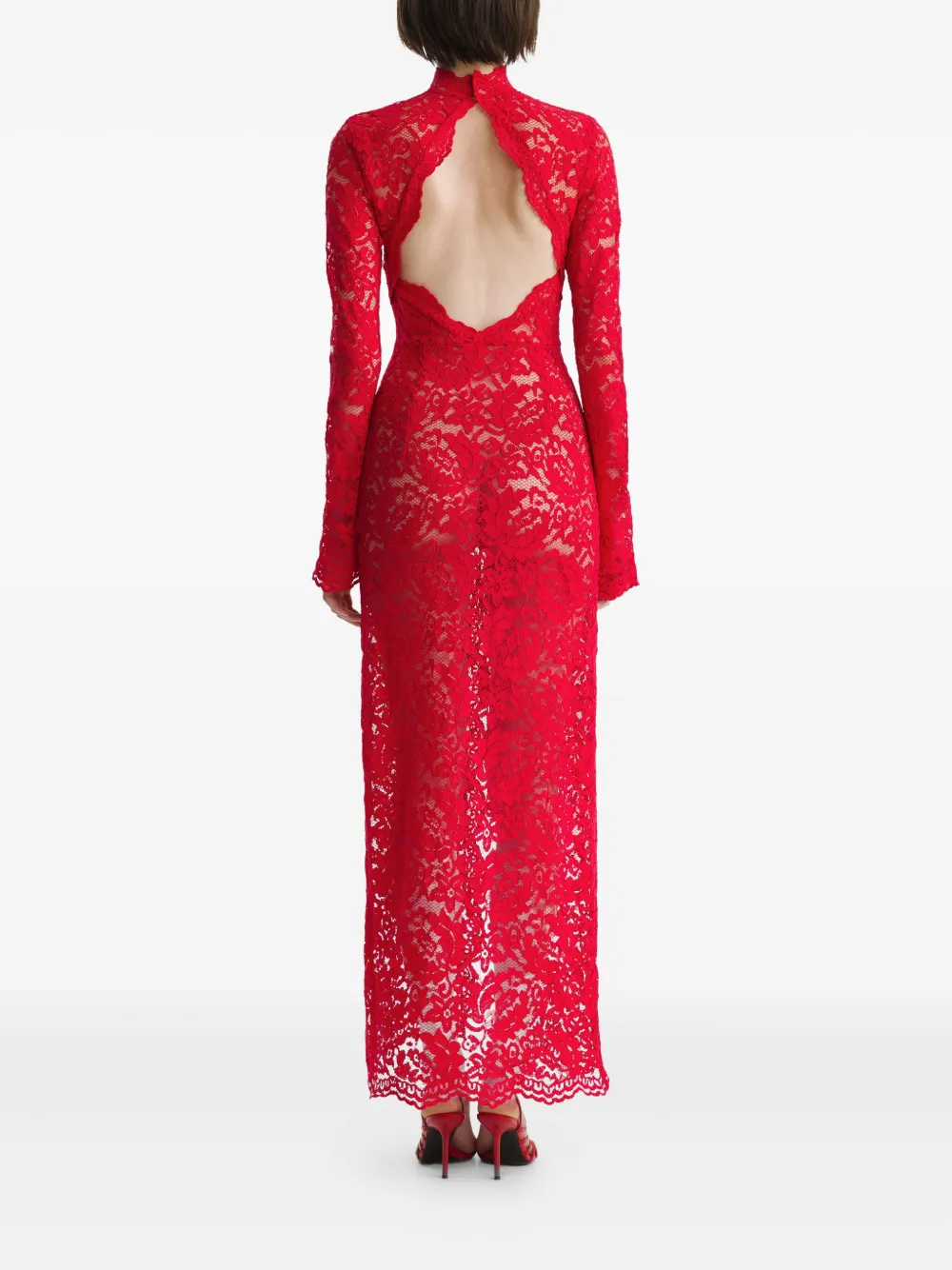 2310 STUDIO floral-lace turtleneck dress Rood