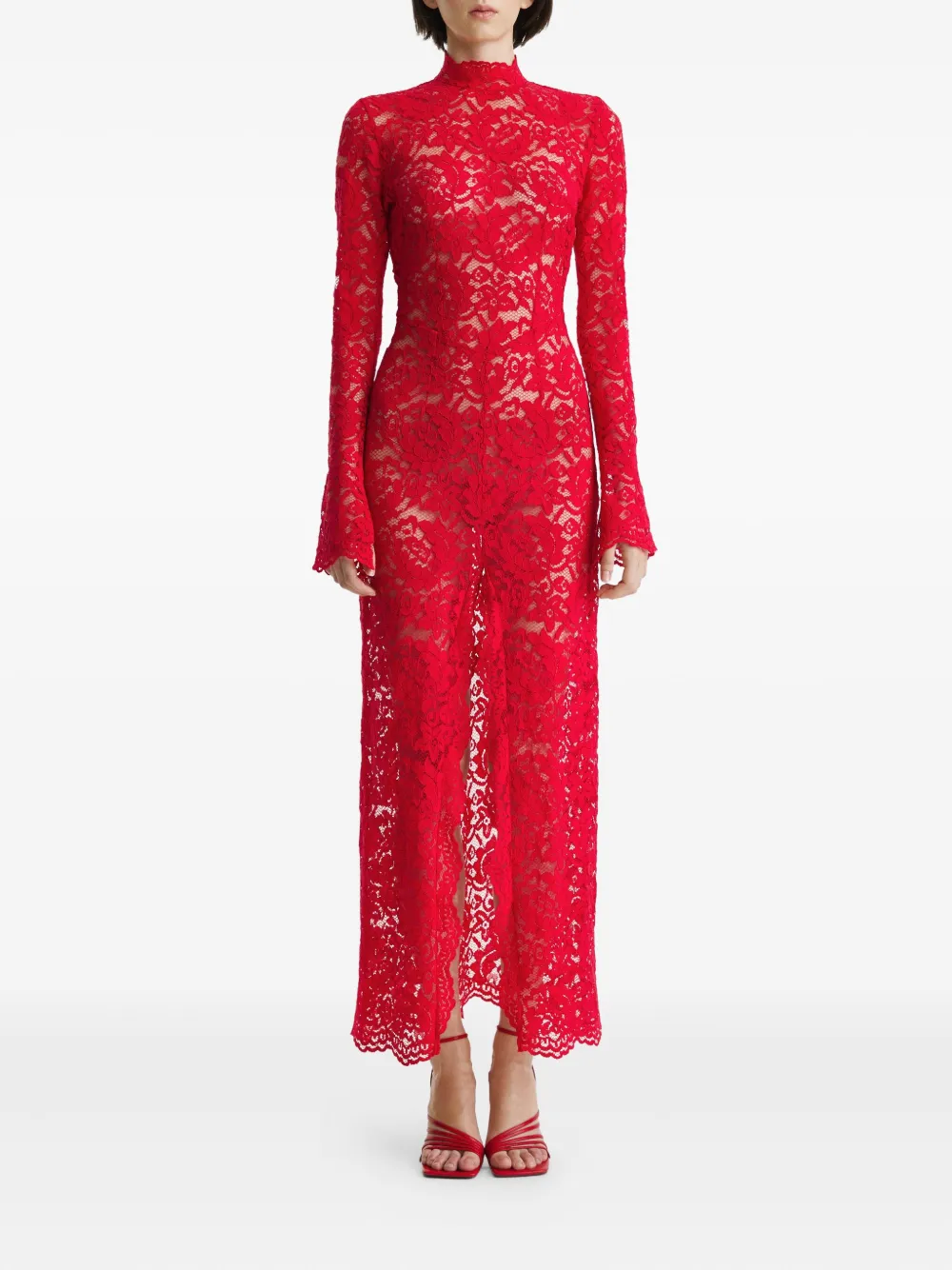2310 STUDIO floral-lace turtleneck dress Rood