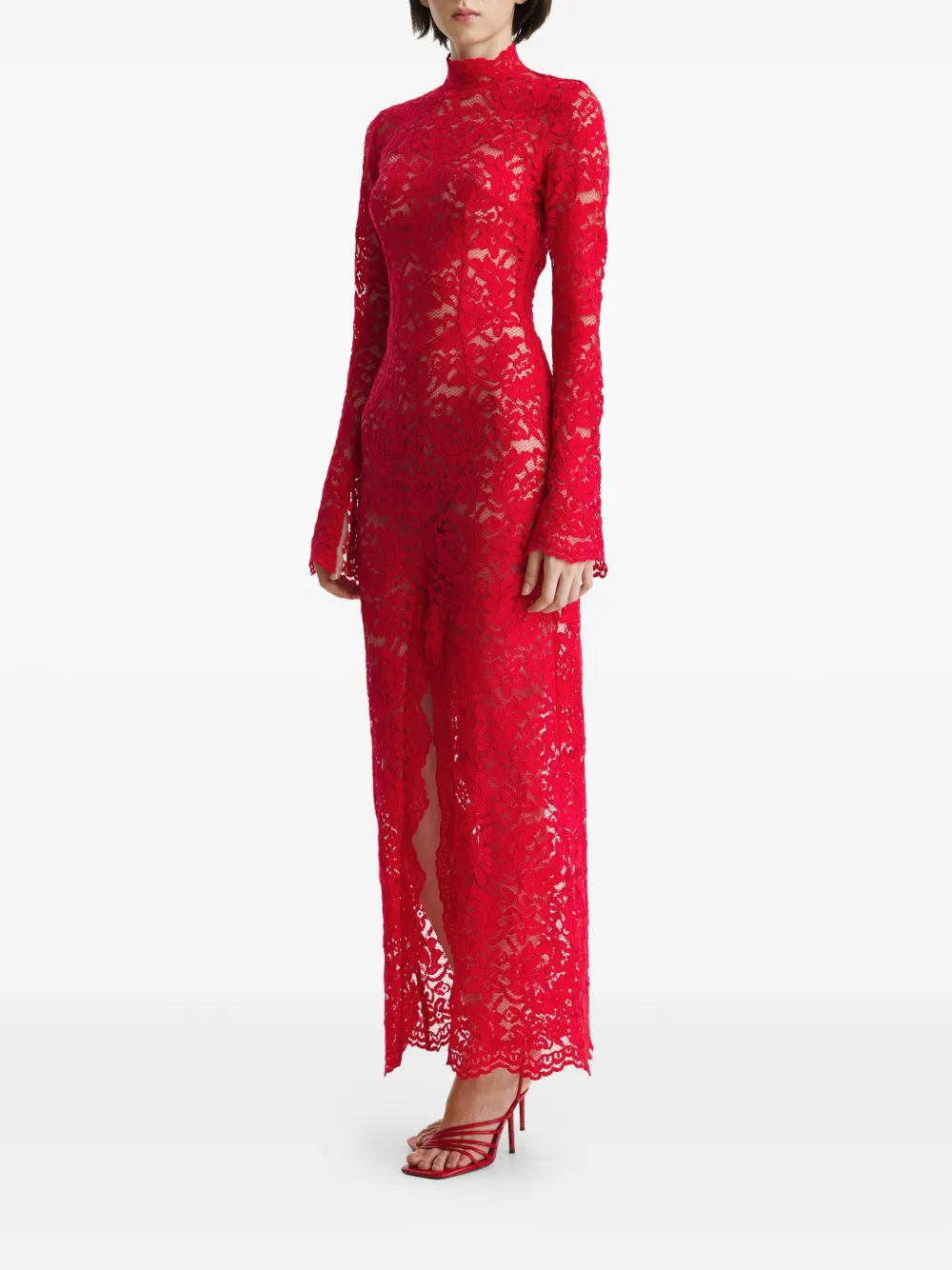 2310 STUDIO floral-lace turtleneck dress Rood