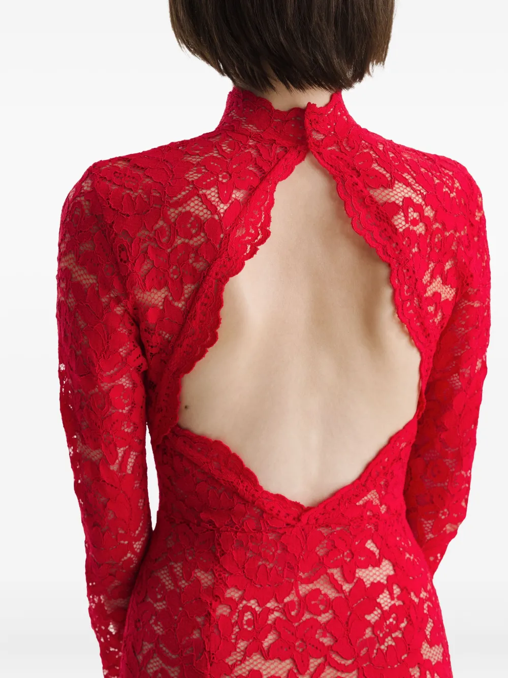 2310 STUDIO floral-lace turtleneck dress Rood