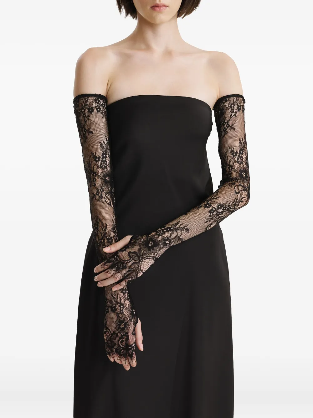 2310 STUDIO floral-lace gloves Zwart