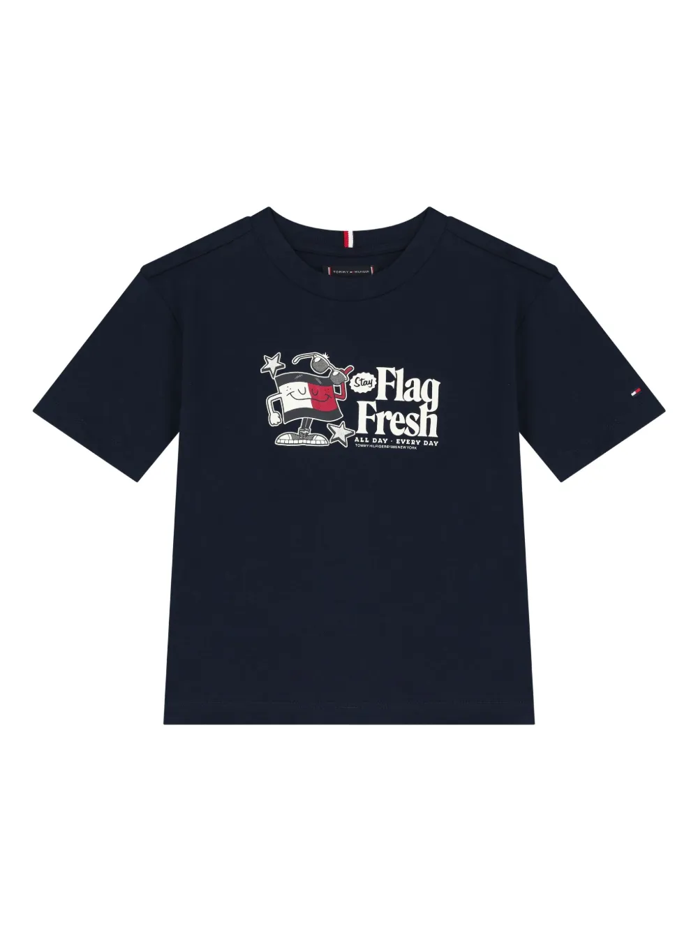 Tommy Hilfiger Junior flag-print slogan T-shirt | Blue | Image 1