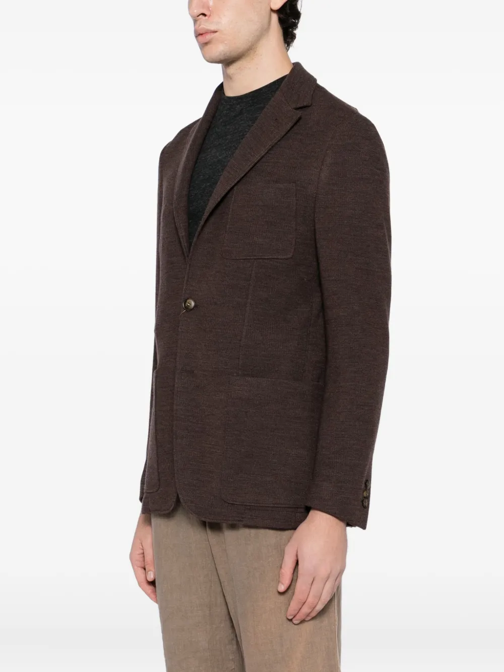 Canali Single-breasted Knitted Blazer In Brown