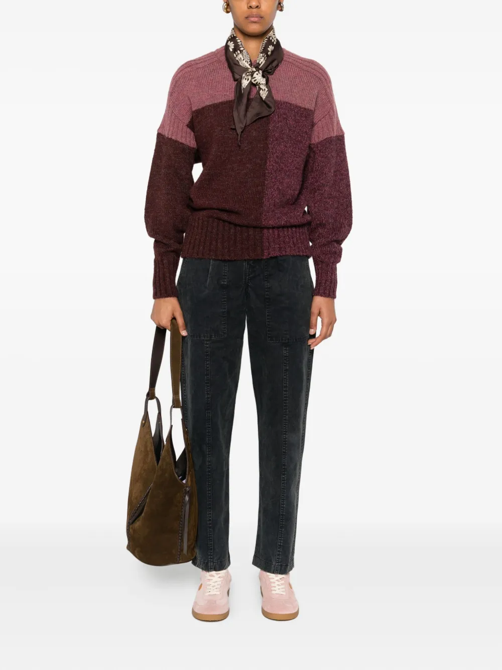 Isabel Marant Étoile Colour-block Ribbed Sweater In Burgundy