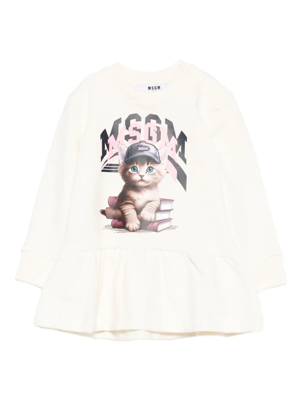 MSGM Kids cat-print ruffled dress Beige