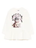 MSGM Kids cat-print ruffled dress - Neutrals