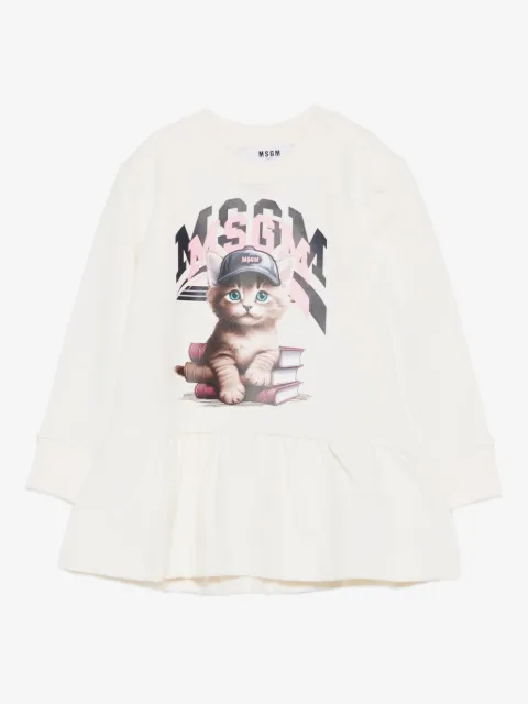 MSGM Kids cat-print ruffled dress