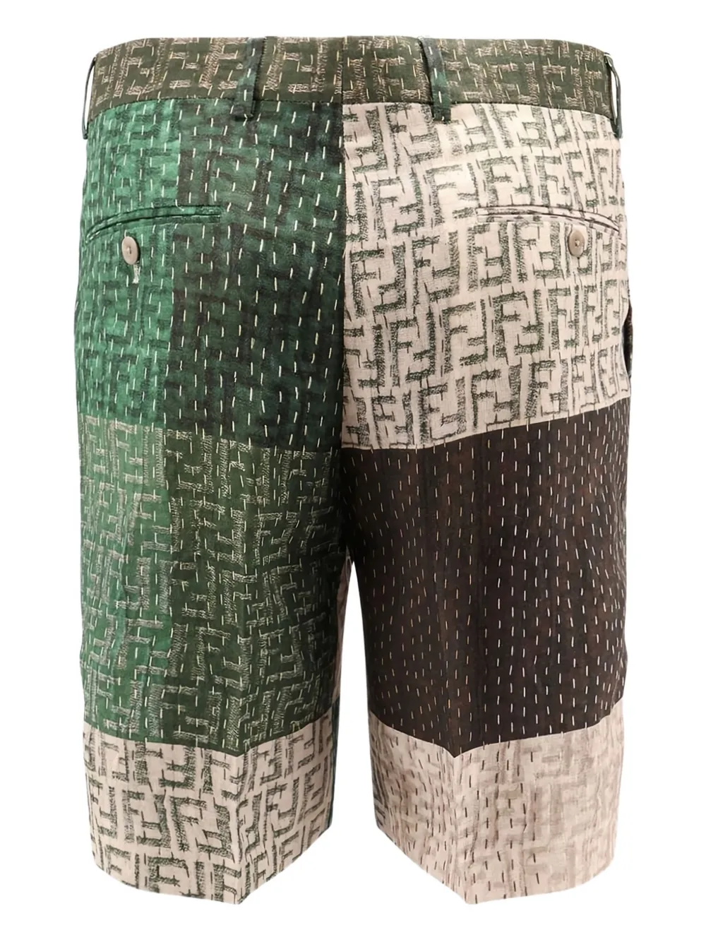 FENDI Shorts met patchwork en FF-logo Groen