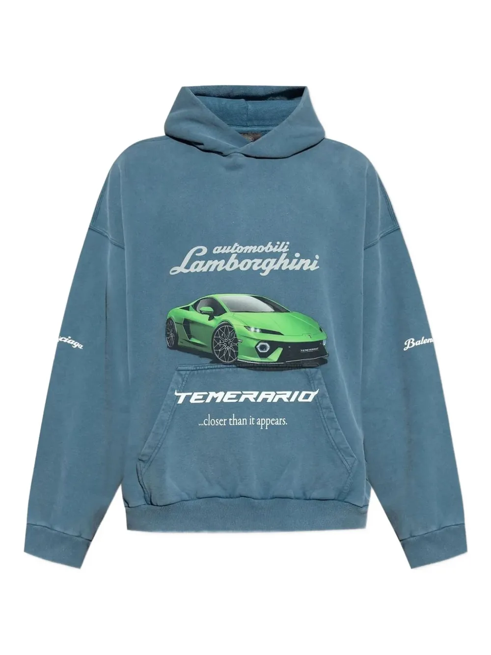 Balenciaga Lamborghini hoodie met autoprint en wieldetail Blauw