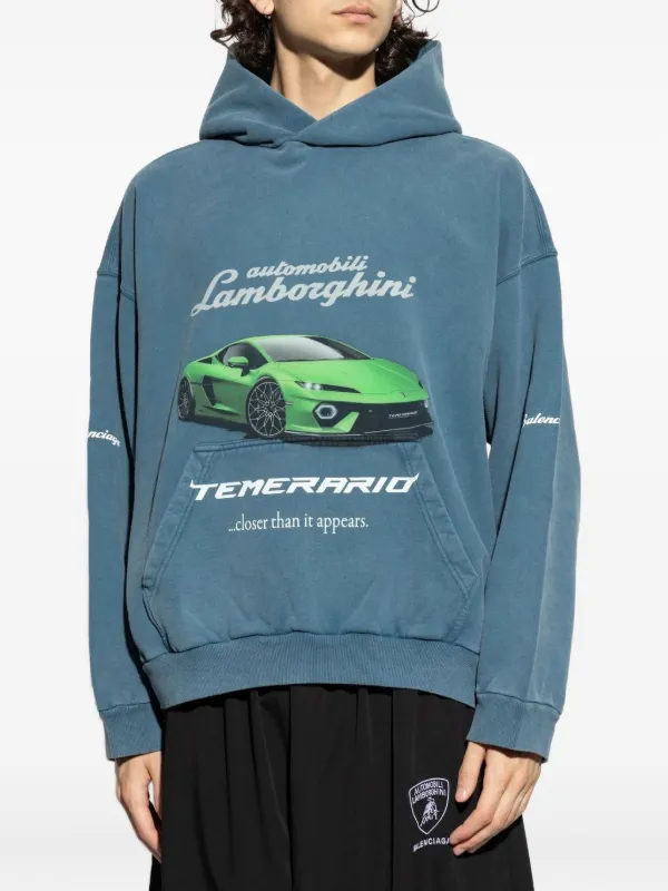 H*t様 BALENCIAGA Balenciaga Lamborghini Car Print wheel-detail Hoodie | Blue