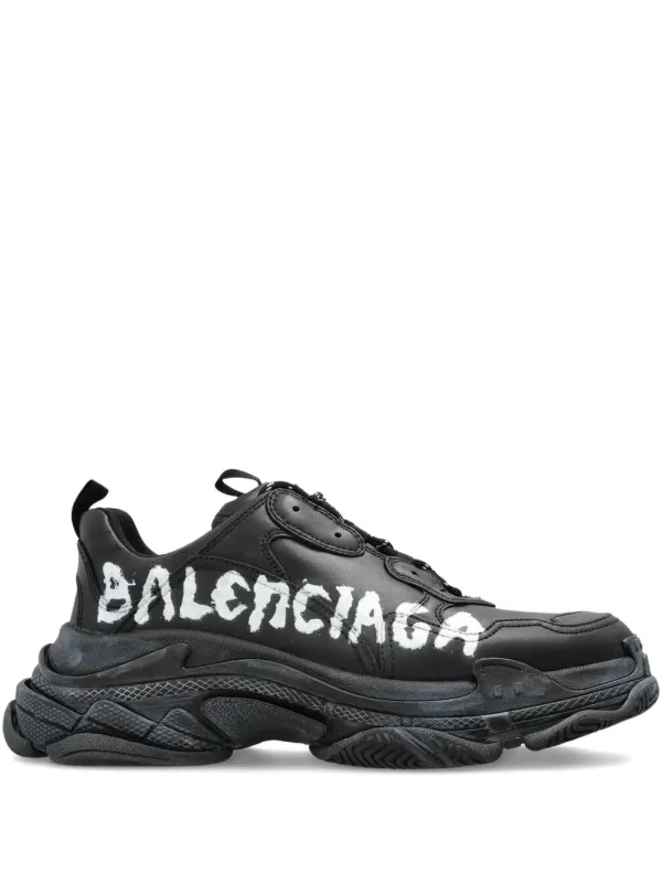 Balenciaga Paint Logo Triple s Sneakers | Black | FARFETCH display picture 1