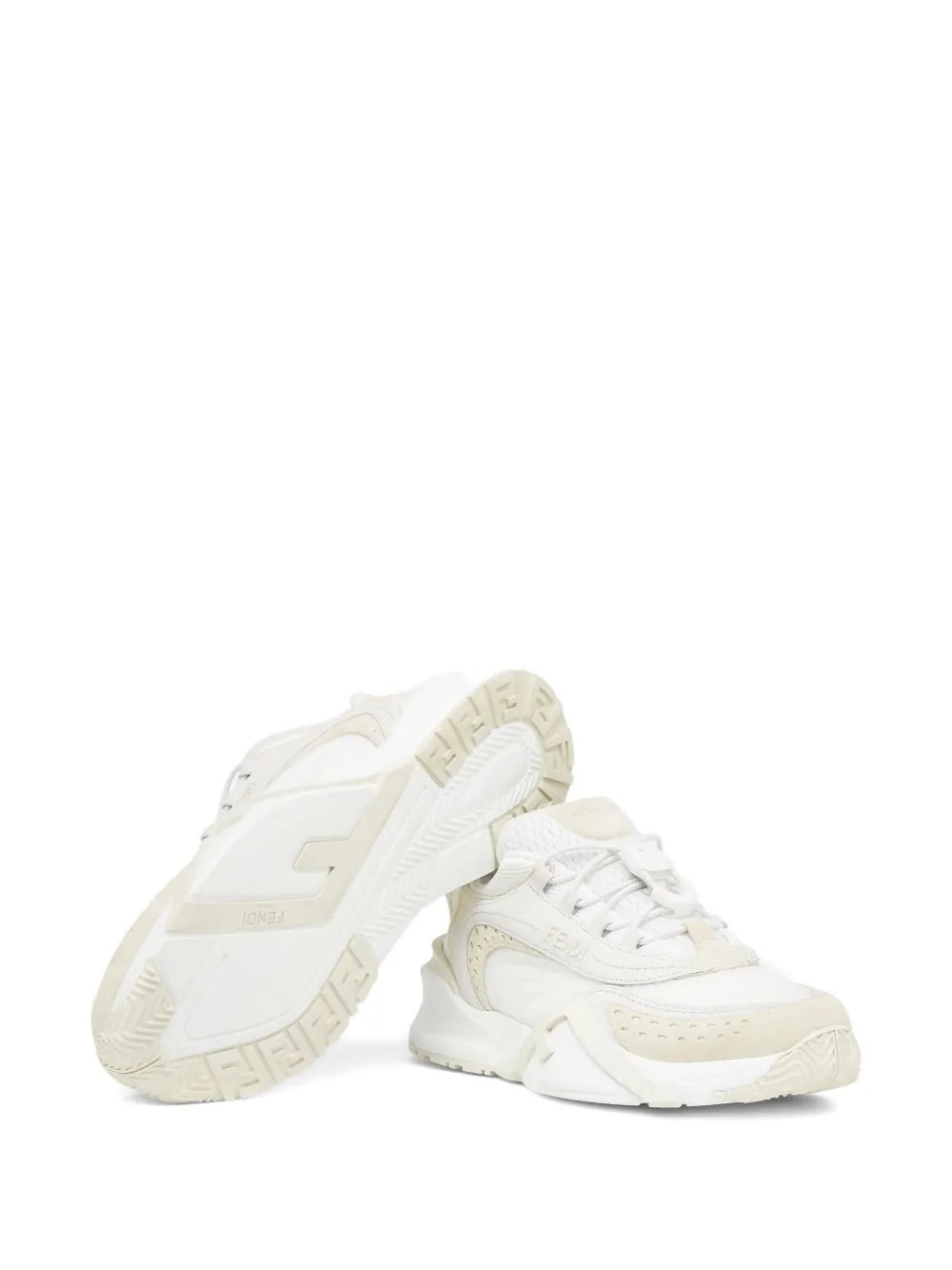 Fendi Flow Sneaker In White Mesh And Suede Women In Neutral
