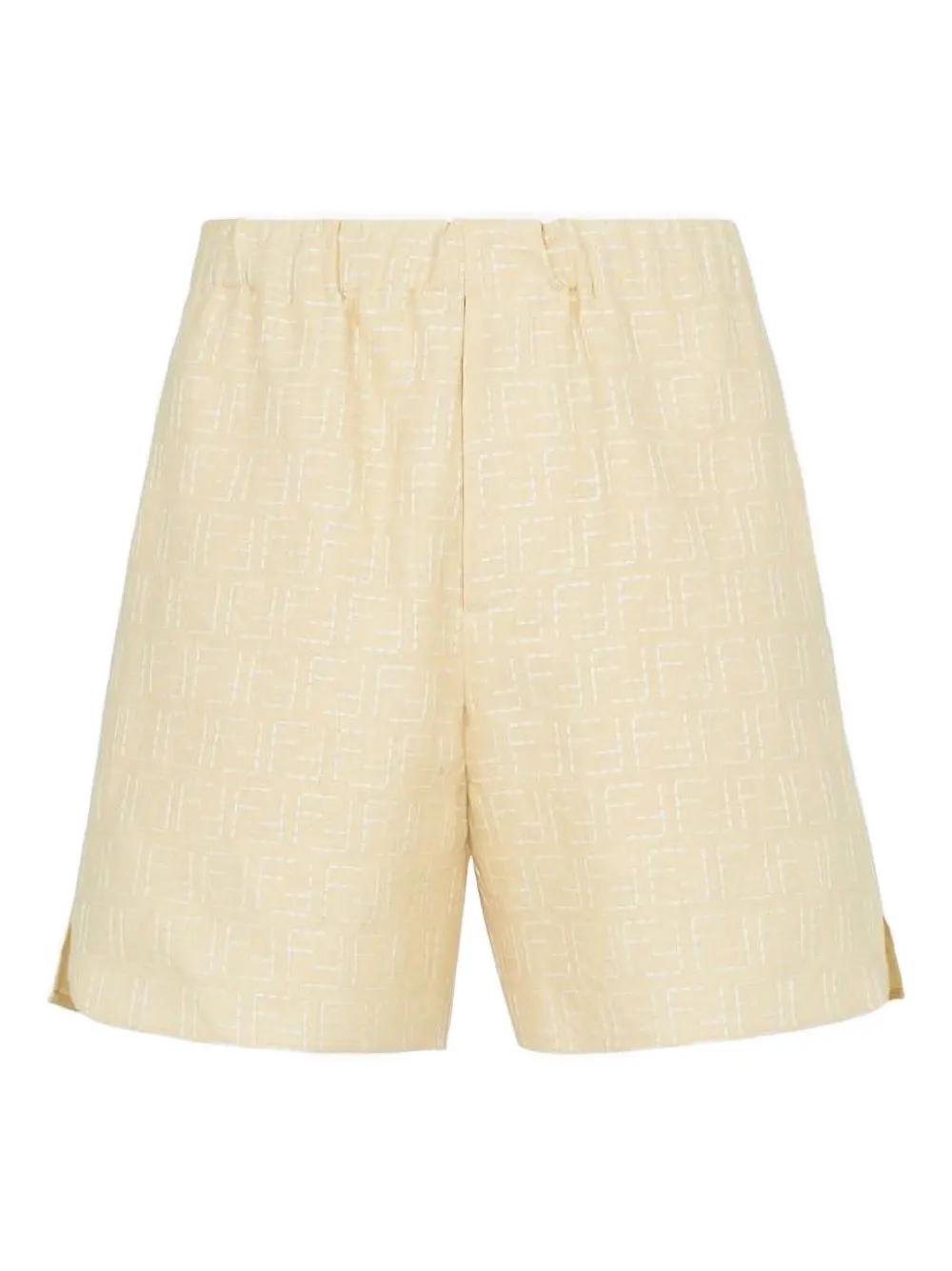 Fendi Jacquard Linen And Cotton Bermuda Shorts With All-over Ff Motif In Neutral