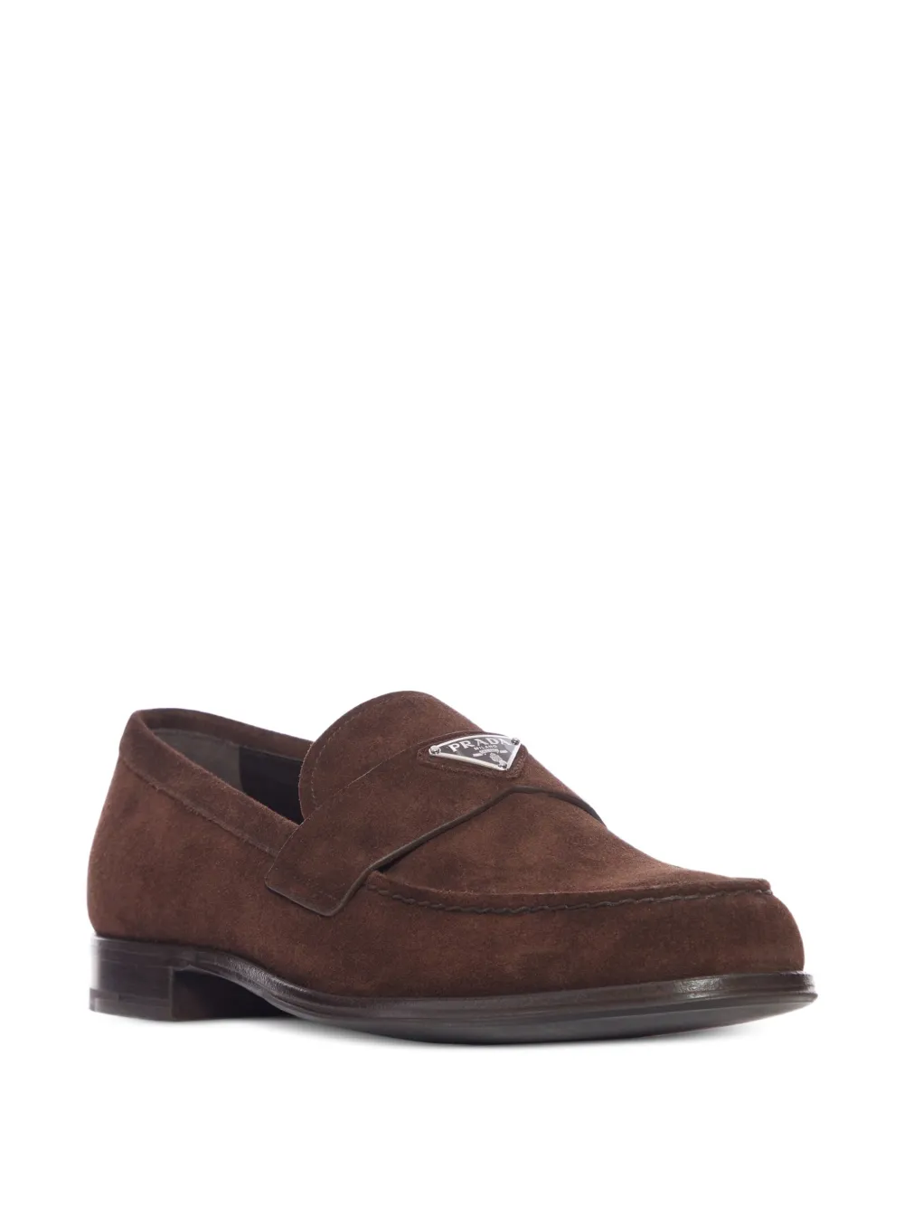 Prada Suède loafers met logodetail Bruin