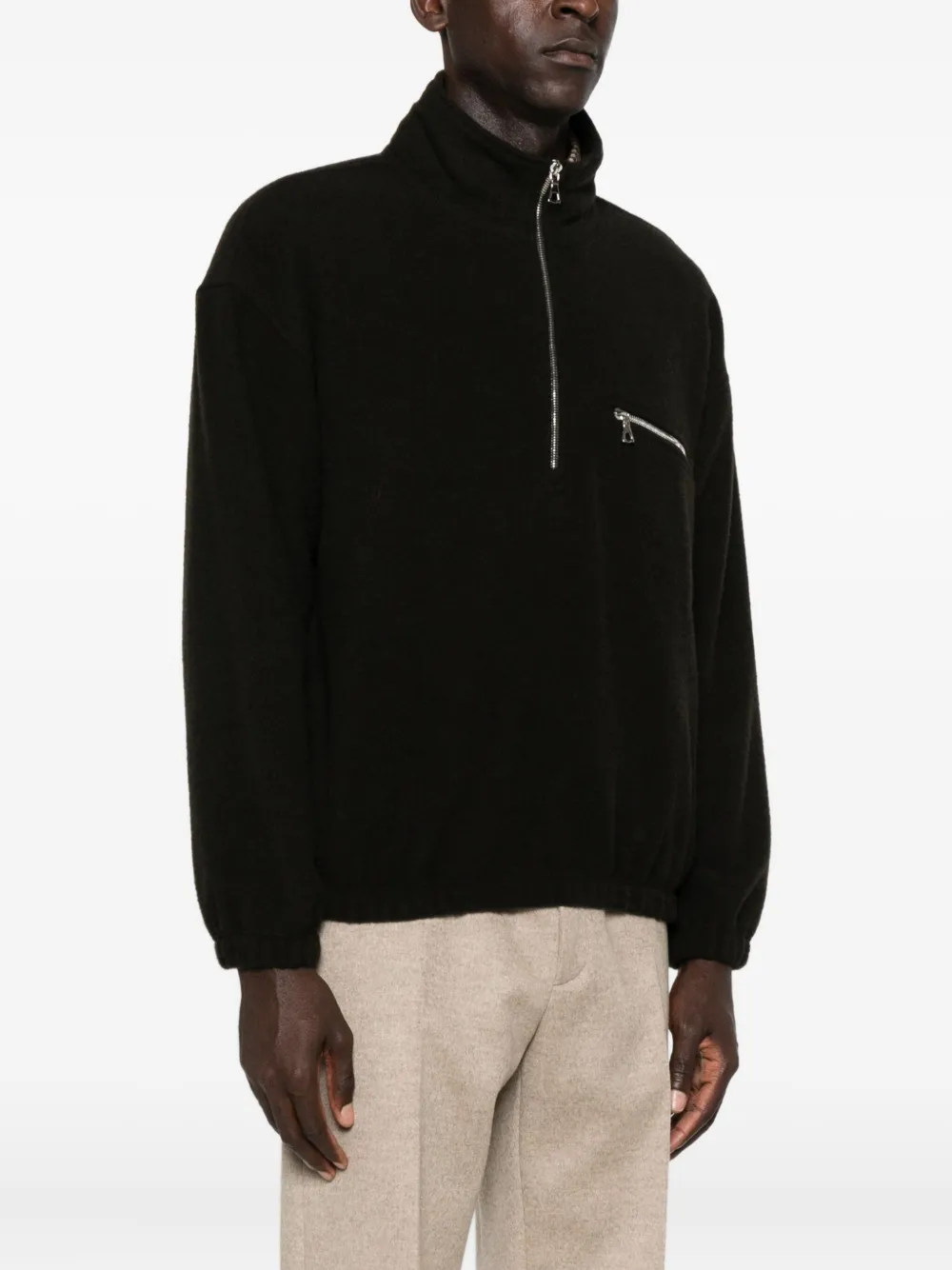 Rier High-neck Zip-front Sweatshirt In Black