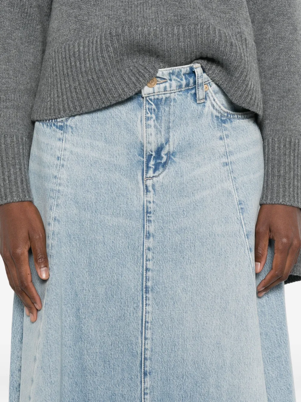 7 For All Mankind Logo-patch Denim Maxi Skirt In Blue