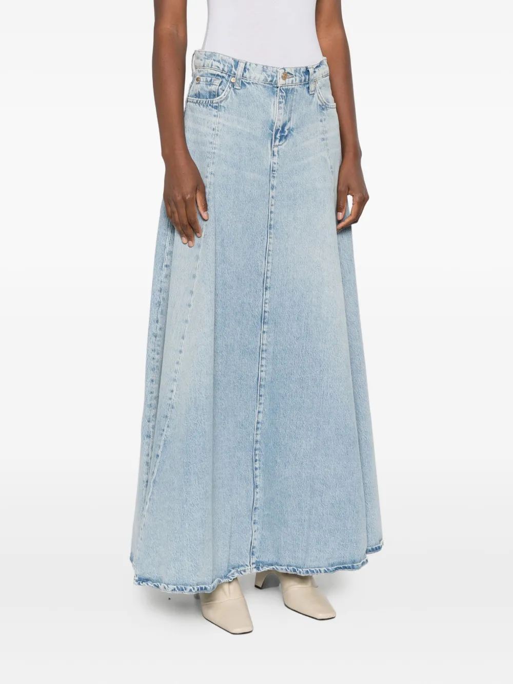 7 For All Mankind Logo-patch Denim Maxi Skirt In Blue