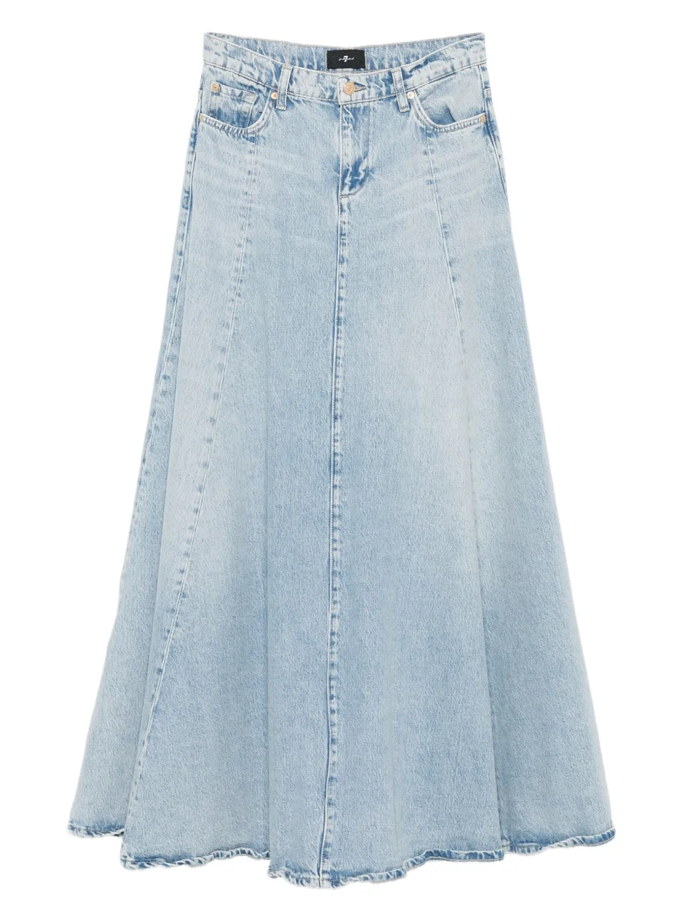 7 For All Mankind Logo-patch Denim Maxi Skirt In Blue