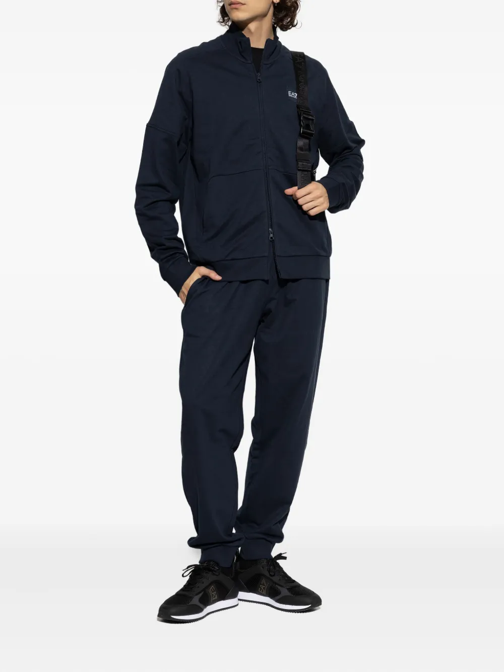 Ea7 Emporio Armani Logo Patch Stand Collar Tracksuit Set In Blue