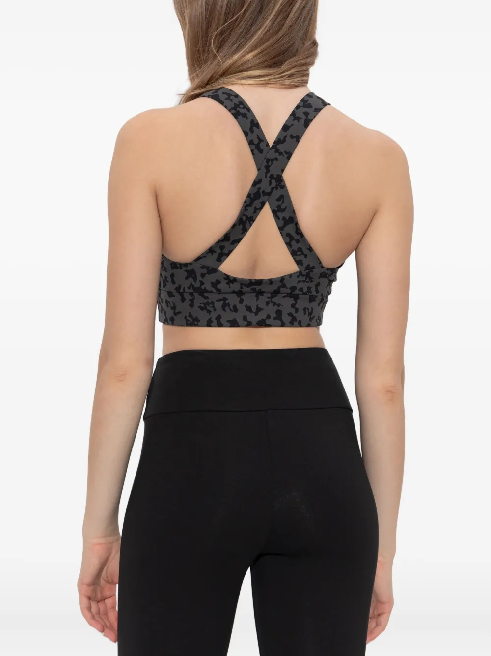 Ea7 Cross-back Leopard-print Top In Black
