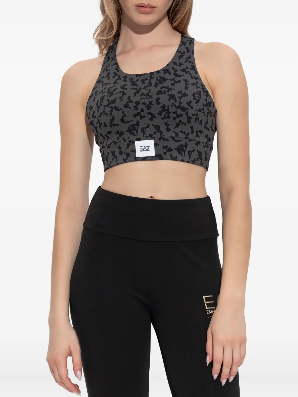 Ea7 Cross-back Leopard-print Top In Black