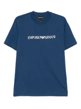 EMPORIO ARMANI 半袖Tシャツ ブルー ロゴパッチ Emporio Armani ロゴ Tシャツ | ブルー | FARFETCH JP