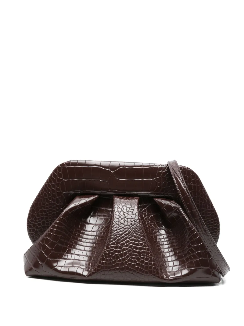 Themoirè Croco Texture Pleated Clutch Bag In Brown