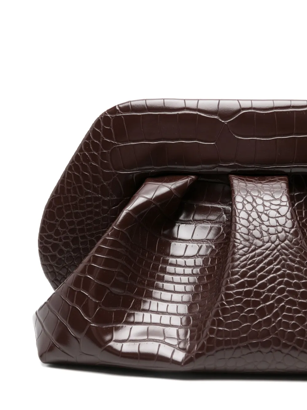 Themoirè Croco Texture Pleated Clutch Bag In Brown