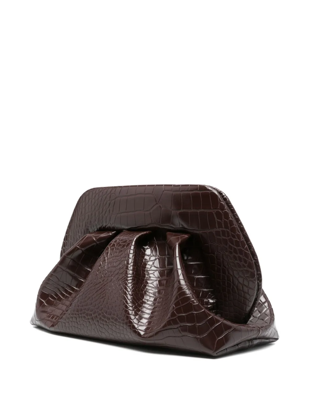 Themoirè Croco Texture Pleated Clutch Bag In Brown