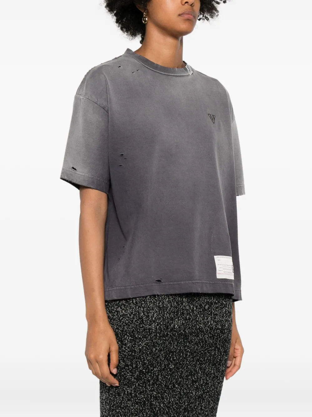 Miharayasuhiro Distressed Logo-embroidered T-shirt In Gray