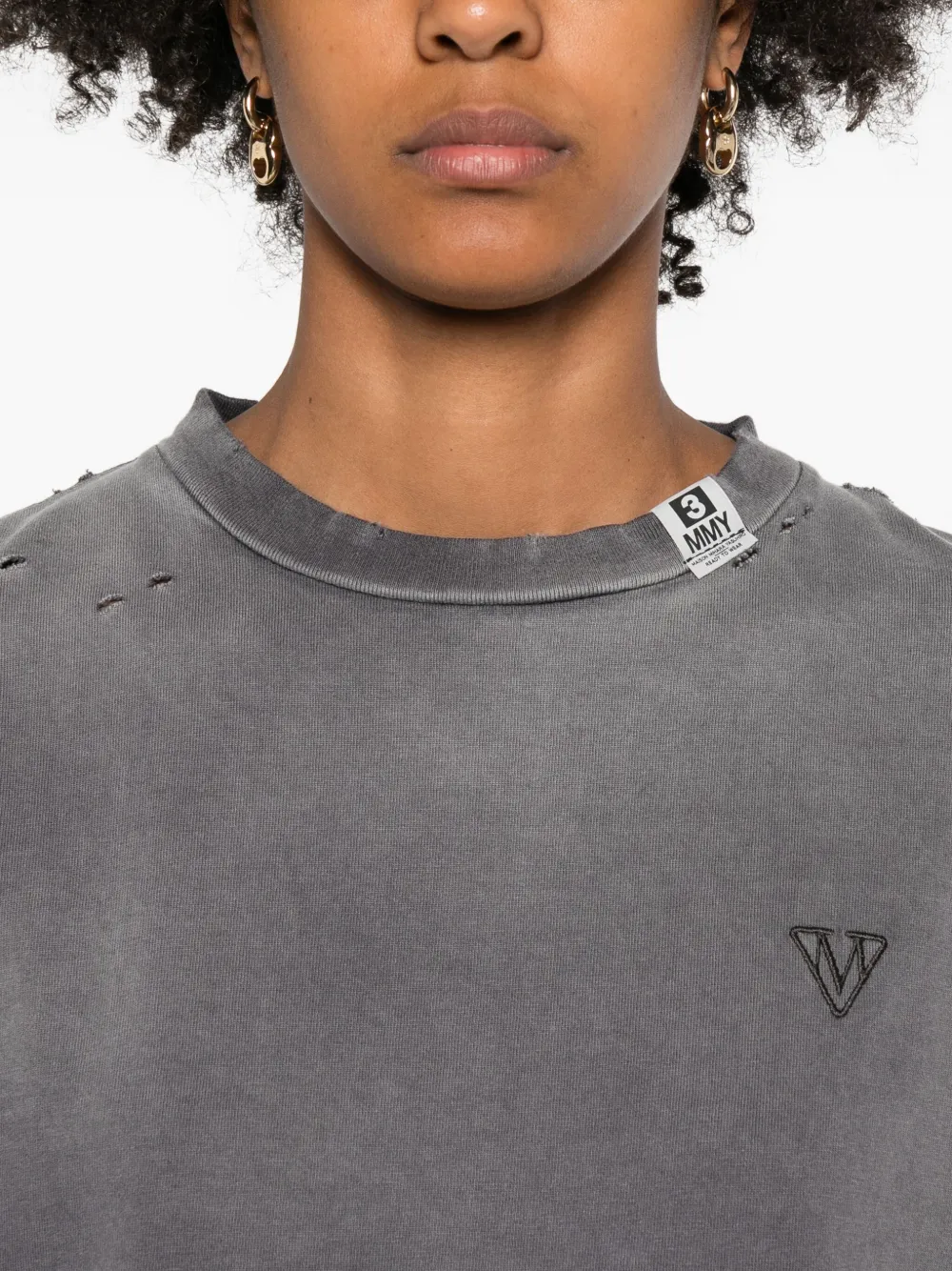 Miharayasuhiro Distressed Logo-embroidered T-shirt In Gray