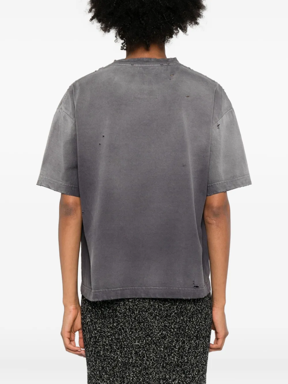 Miharayasuhiro Distressed Logo-embroidered T-shirt In Gray