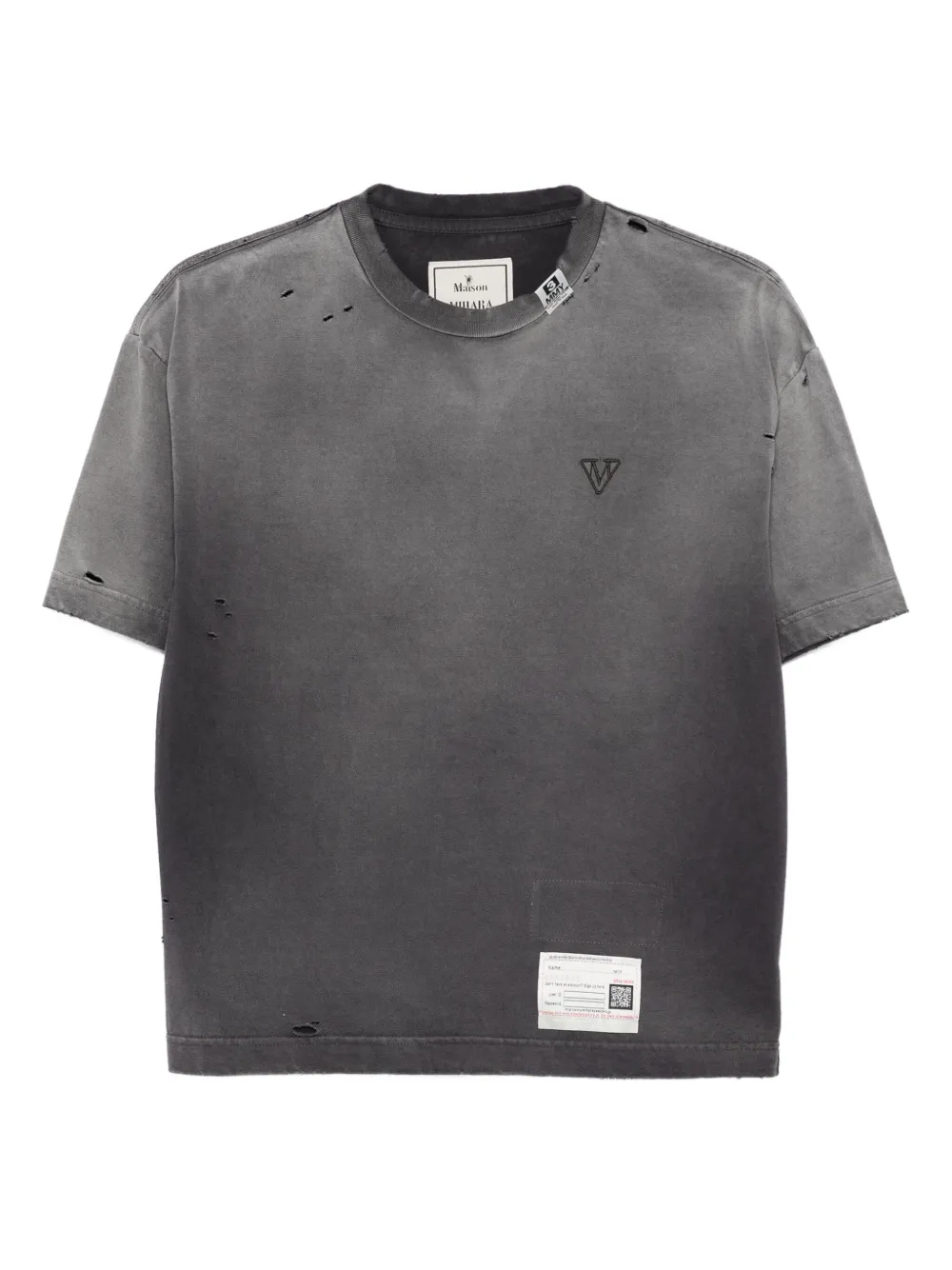 Miharayasuhiro Distressed Logo-embroidered T-shirt In Gray