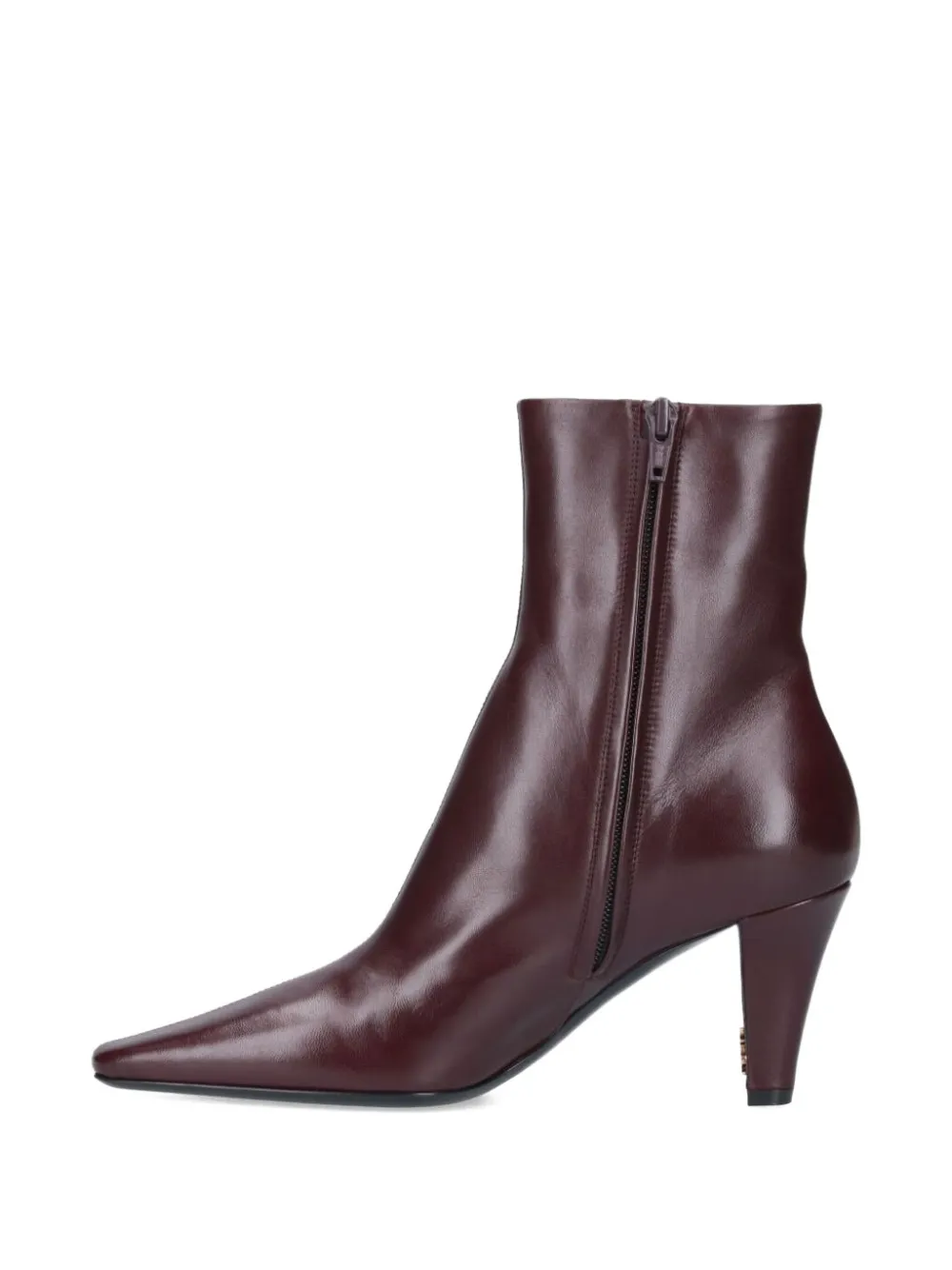 Saint Laurent 75mm Jill Pointed-toe Leather Ankle Boots In Brown