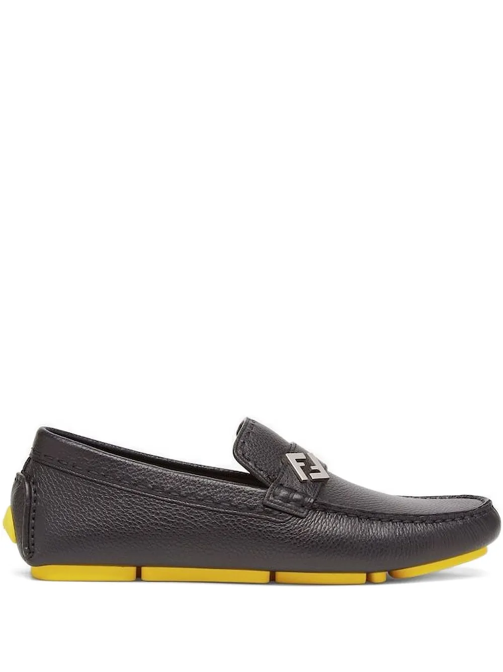Fendi Leather Ff Logo Loafers In Black