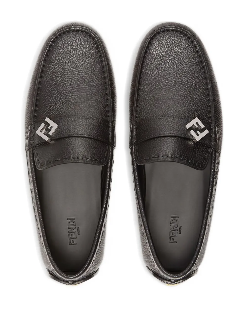 Fendi Leather Ff Logo Loafers In Black