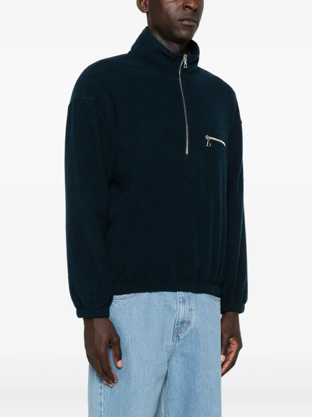 Rier Wollen trui met ritszak Blauw