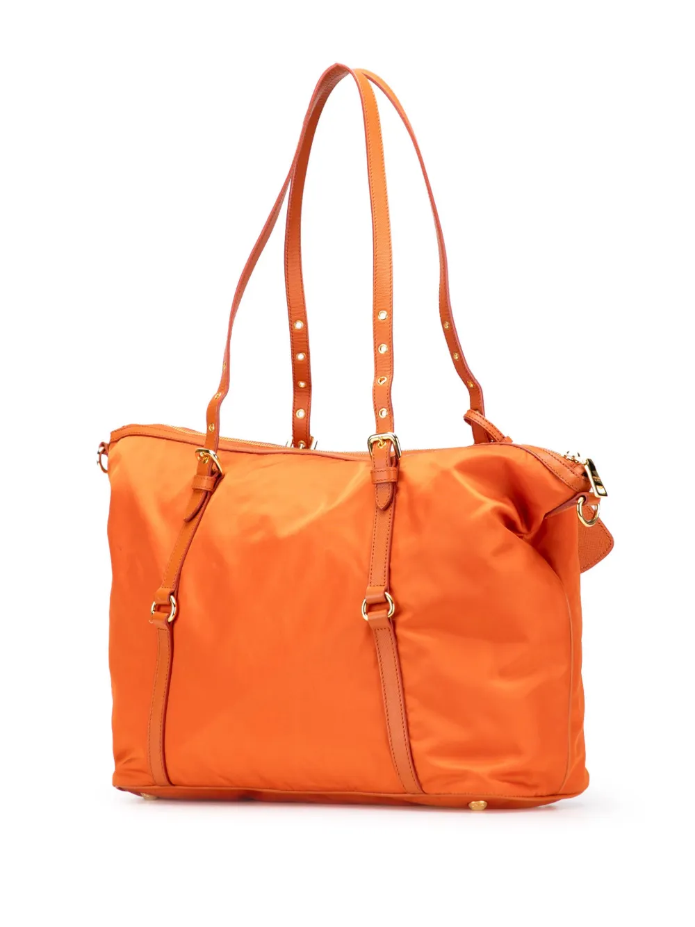 Pre-owned Prada 2013-2025 Saffiano Trimmed Tessuto Satchel In Orange