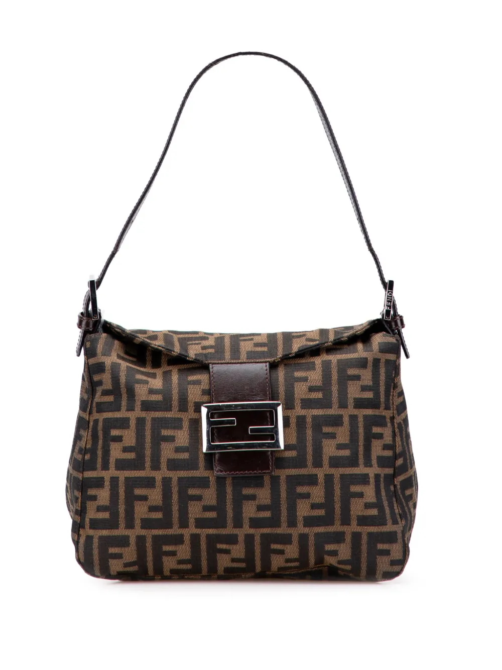 Pre-owned Fendi 20th Century Zucca Canvas Double Flap Shoulder Bag In Brown