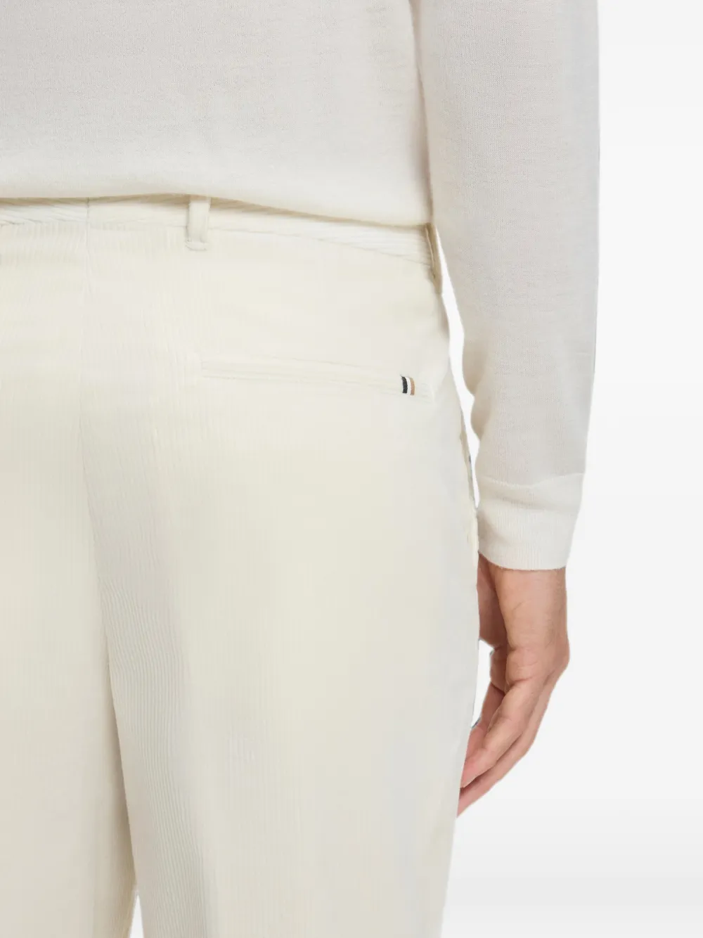 BOSS Ribfluwelen broek met geplooide voorkant Beige