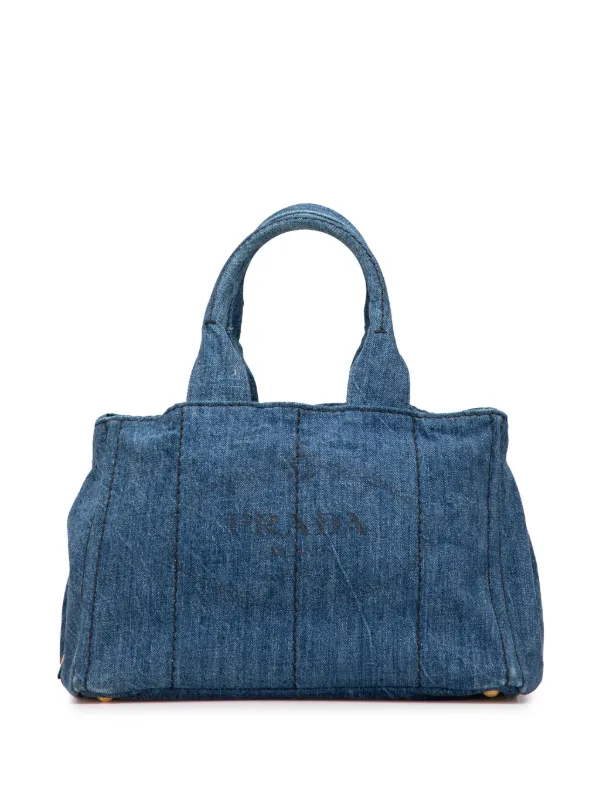 人気】PRADA カナパ トートバッグ ハンドバッグ デニム ブルー 